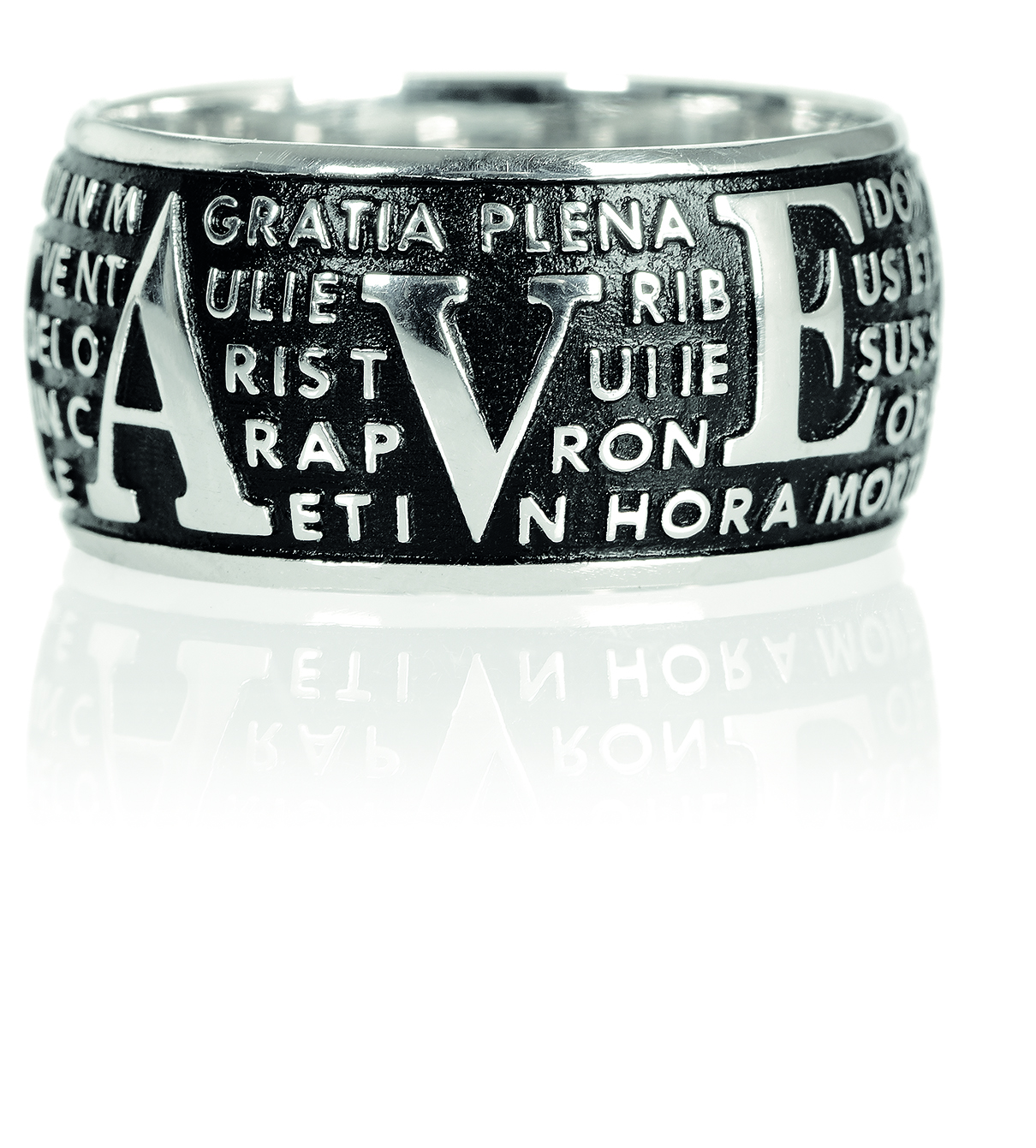 Δαχτυλίδι PRECEM PATER  απο επιπλατινωμένο ασήμι 925° (AGI 106-A-AN)